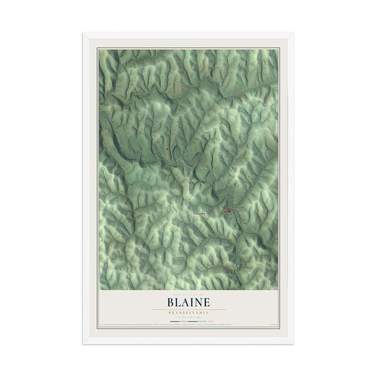 Map of Blaine, Pennsylvania, 12 x 18 inch print in a white wood frame