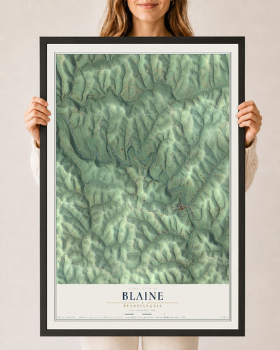 Map of Blaine, Pennsylvania, 24 x 36 inch print in a black wood frame
