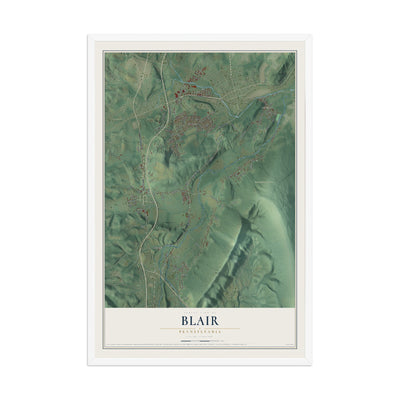 Map of Blair, Pennsylvania, 12 x 18 inch print in a white wood frame