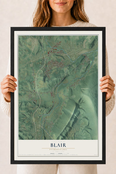 Map of Blair, Pennsylvania, 18 x 24 inch print in a black wood frame
