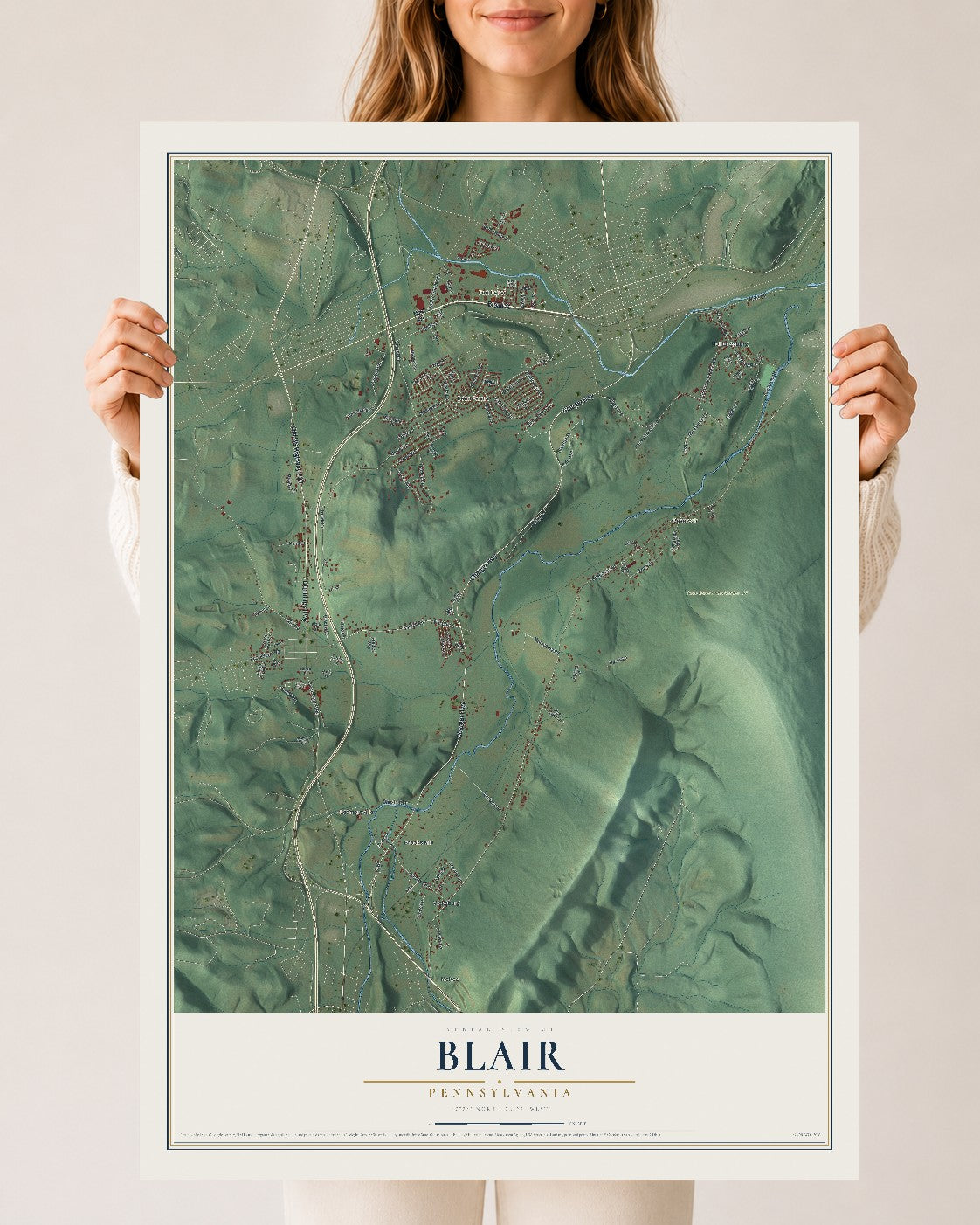 Map of Blair, Pennsylvania, 24 x 36 inch unframed archival matte print