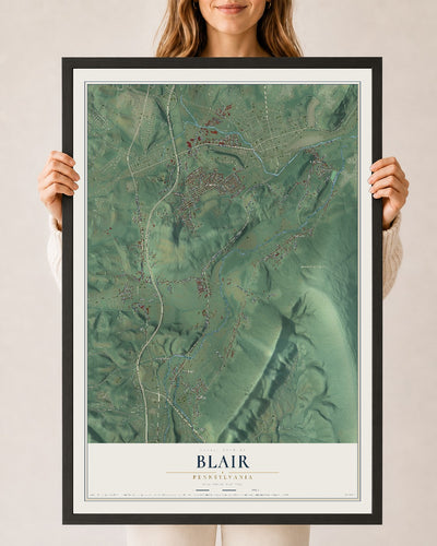 Map of Blair, Pennsylvania, 24 x 36 inch print in a black wood frame