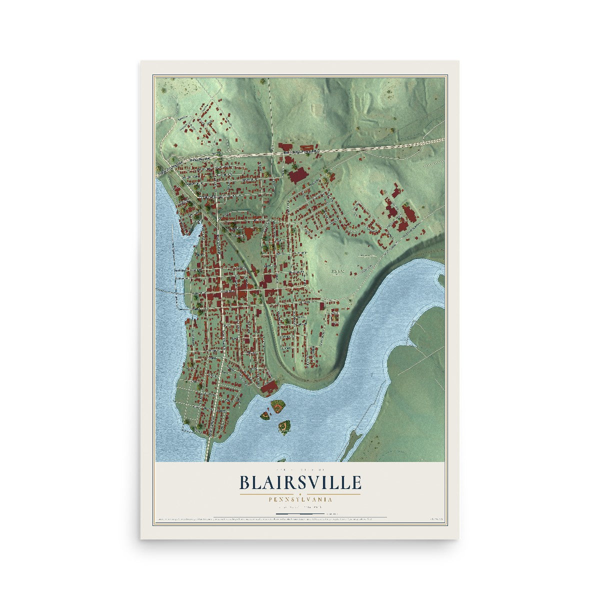 Map of Blairsville, Pennsylvania, 12 x 18 inch unframed archival matte print