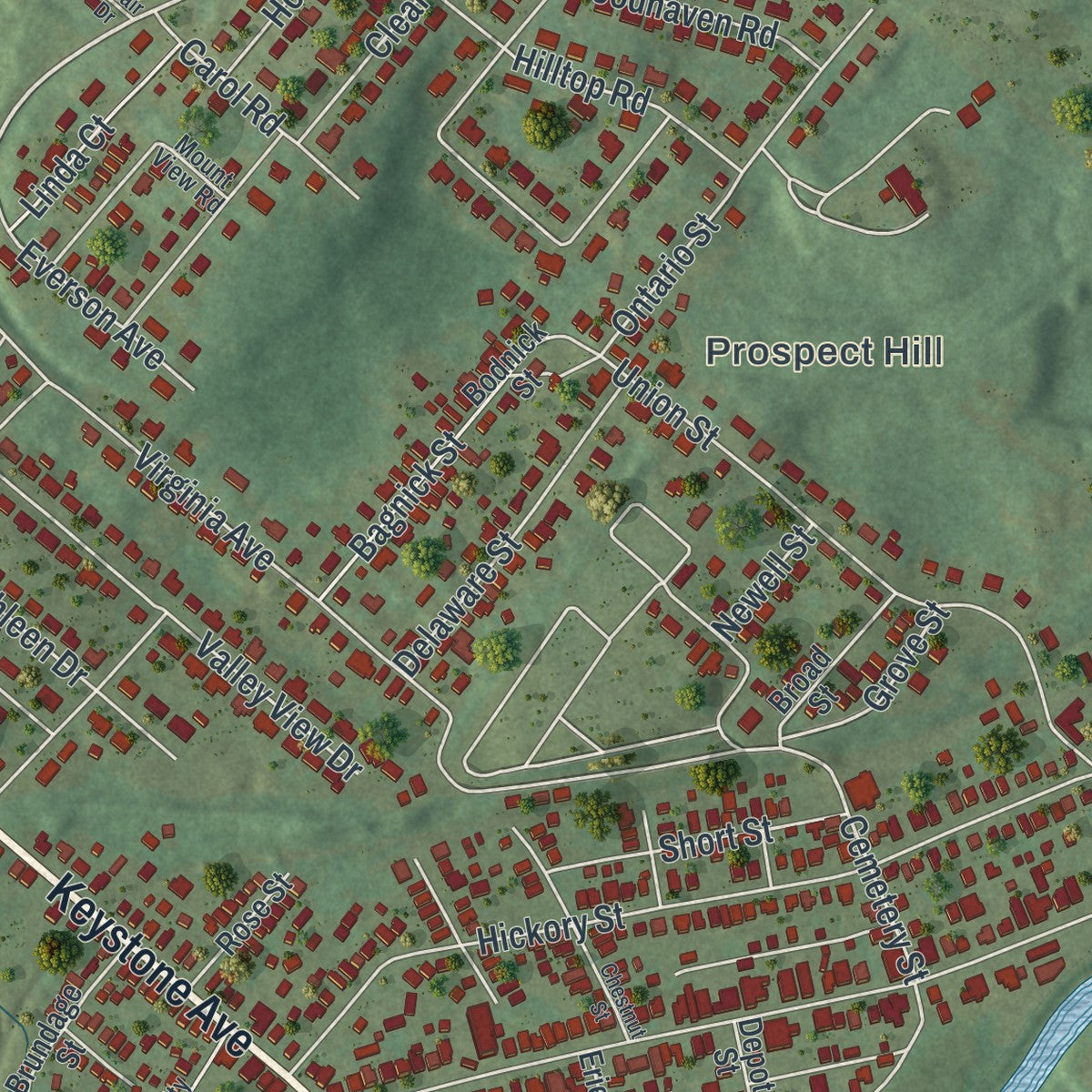 Second close-up of the map of Blakely, Pennsylvania print showing more streets and buildings