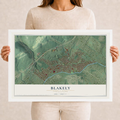 Map of Blakely, Pennsylvania, 12 x 18 inch print in a white wood frame