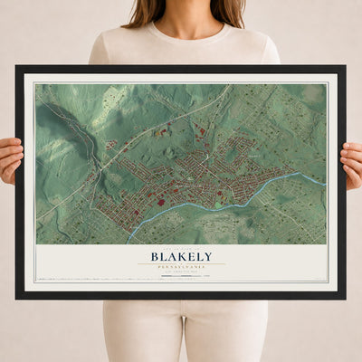 Map of Blakely, Pennsylvania, 18 x 24 inch print in a black wood frame