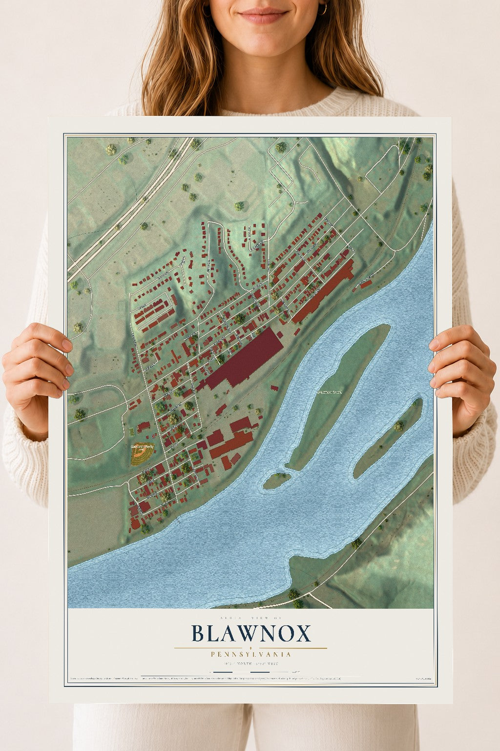 Map of Blawnox, Pennsylvania, 18 x 24 inch unframed archival matte print