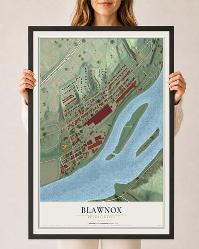 Map of Blawnox, Pennsylvania, 24 x 36 inch print in a black wood frame