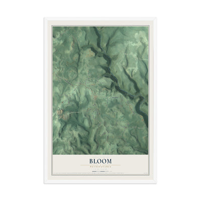 Map of Bloom, Pennsylvania, 12 x 18 inch print in a white wood frame
