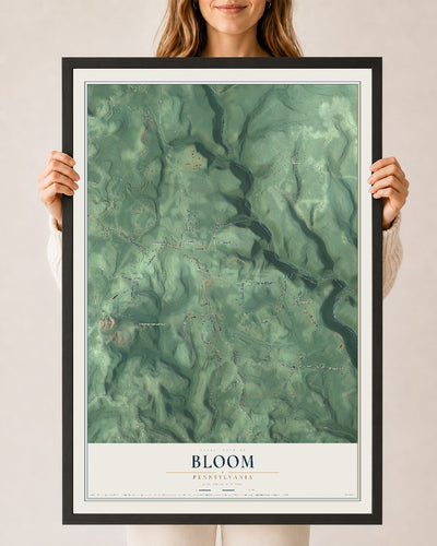 Map of Bloom, Pennsylvania, 24 x 36 inch print in a black wood frame