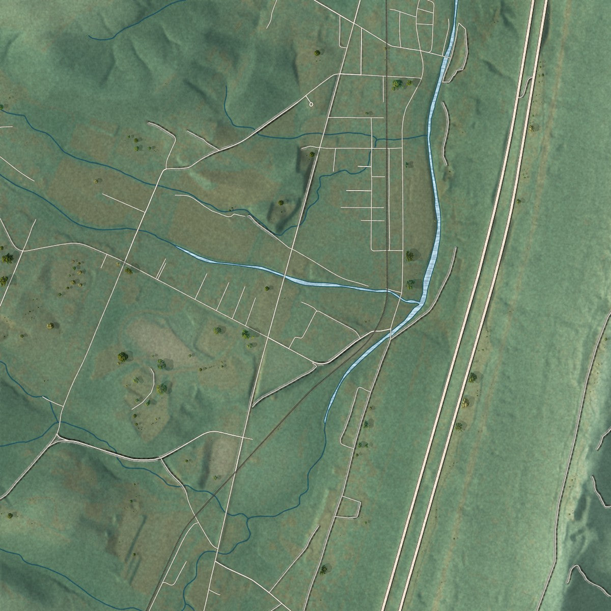 Close-up of the map of Bloomfield, Bedford County, Pennsylvania print showing street and building detail
