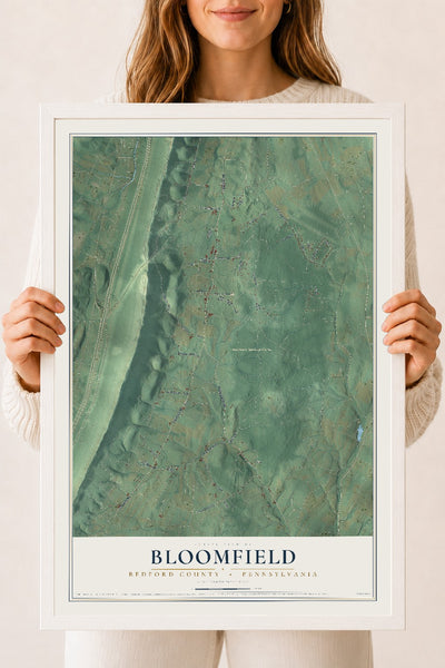 Map of Bloomfield, Bedford County, Pennsylvania, 18 x 24 inch print in a white wood frame