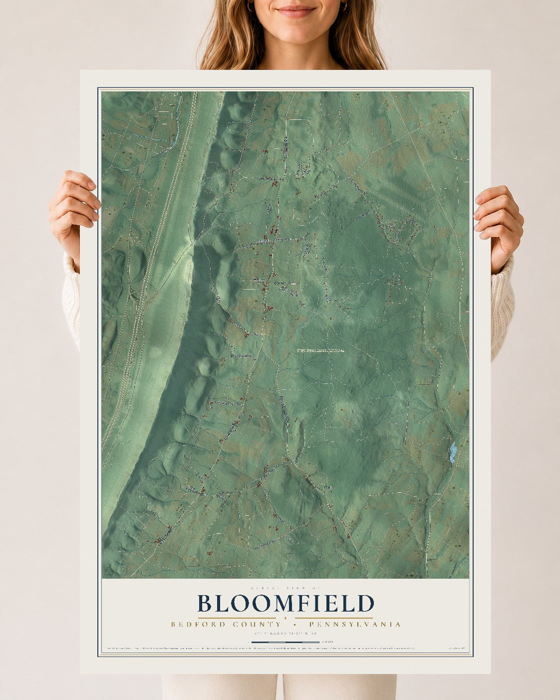 Map of Bloomfield, Bedford County, Pennsylvania, 24 x 36 inch unframed archival matte print
