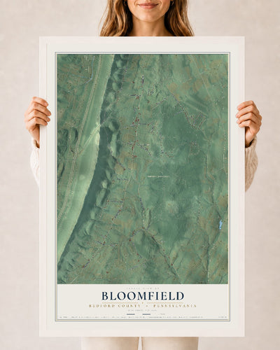 Map of Bloomfield, Bedford County, Pennsylvania, 24 x 36 inch print in a white wood frame