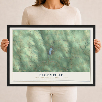 Map of Bloomfield, Crawford County, Pennsylvania, 12 x 18 inch print in a black wood frame
