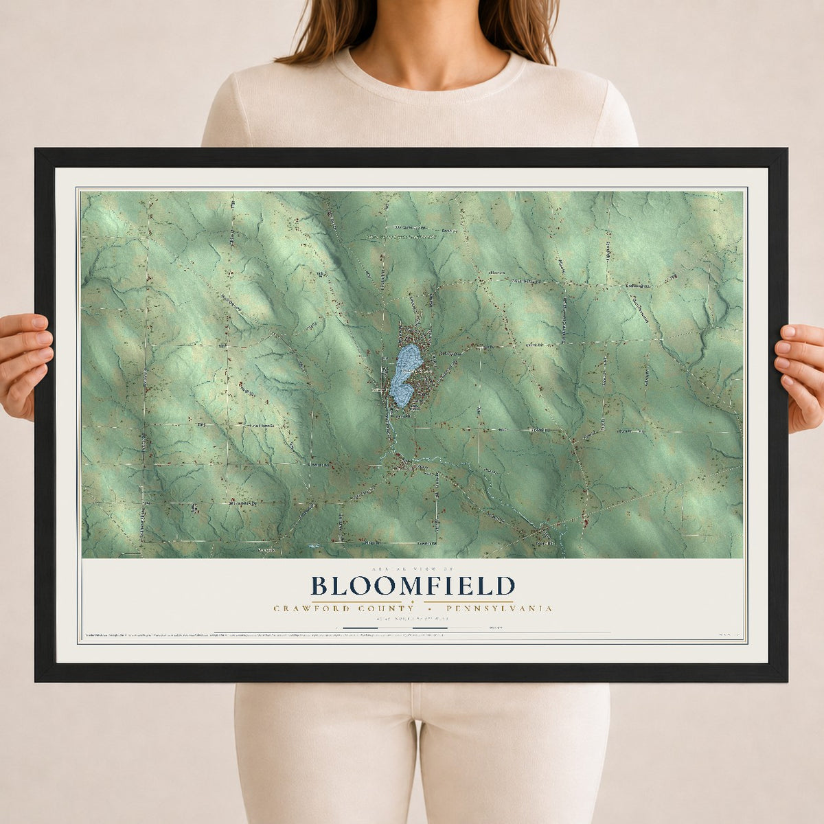 Map of Bloomfield, Crawford County, Pennsylvania, 18 x 24 inch print in a black wood frame
