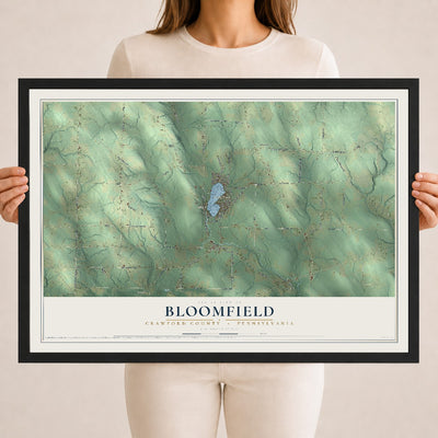 Map of Bloomfield, Crawford County, Pennsylvania, 18 x 24 inch print in a black wood frame