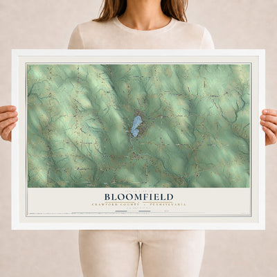 Map of Bloomfield, Crawford County, Pennsylvania, 18 x 24 inch print in a white wood frame