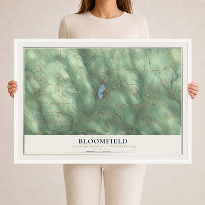 Map of Bloomfield, Crawford County, Pennsylvania, 24 x 36 inch print in a white wood frame