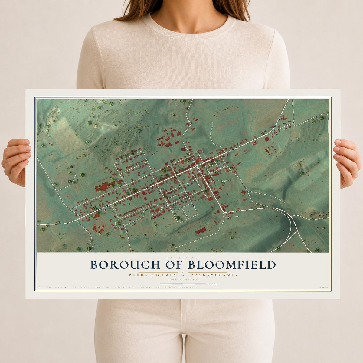 Map of the Borough of Bloomfield, Perry County, Pennsylvania, 12 x 18 inch unframed archival matte print