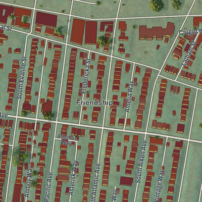 Second close-up of the map of Bloomfield, Pennsylvania print showing more streets and buildings