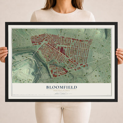 Map of Bloomfield, Pennsylvania, 18 x 24 inch print in a black wood frame