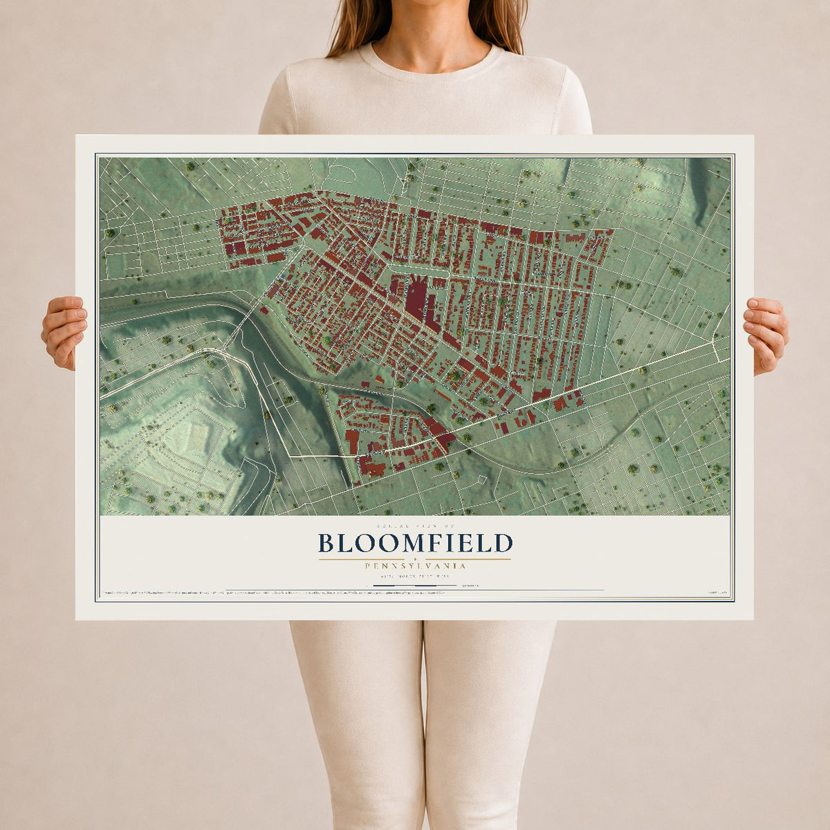 Map of Bloomfield, Pennsylvania, 24 x 36 inch unframed archival matte print