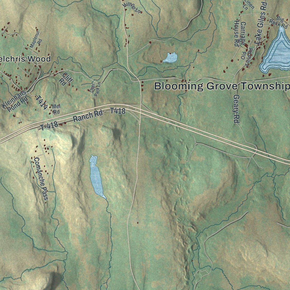 Second close-up of the map of Blooming Grove, Pennsylvania print showing more streets and buildings