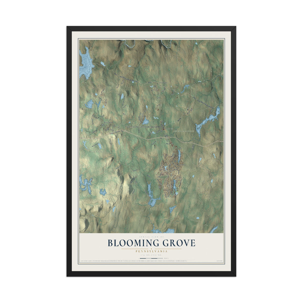 Map of Blooming Grove, Pennsylvania, 12 x 18 inch print in a black wood frame