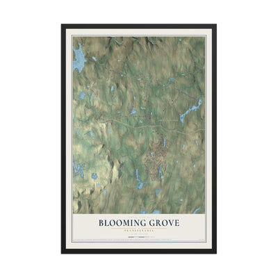 Map of Blooming Grove, Pennsylvania, 12 x 18 inch print in a black wood frame