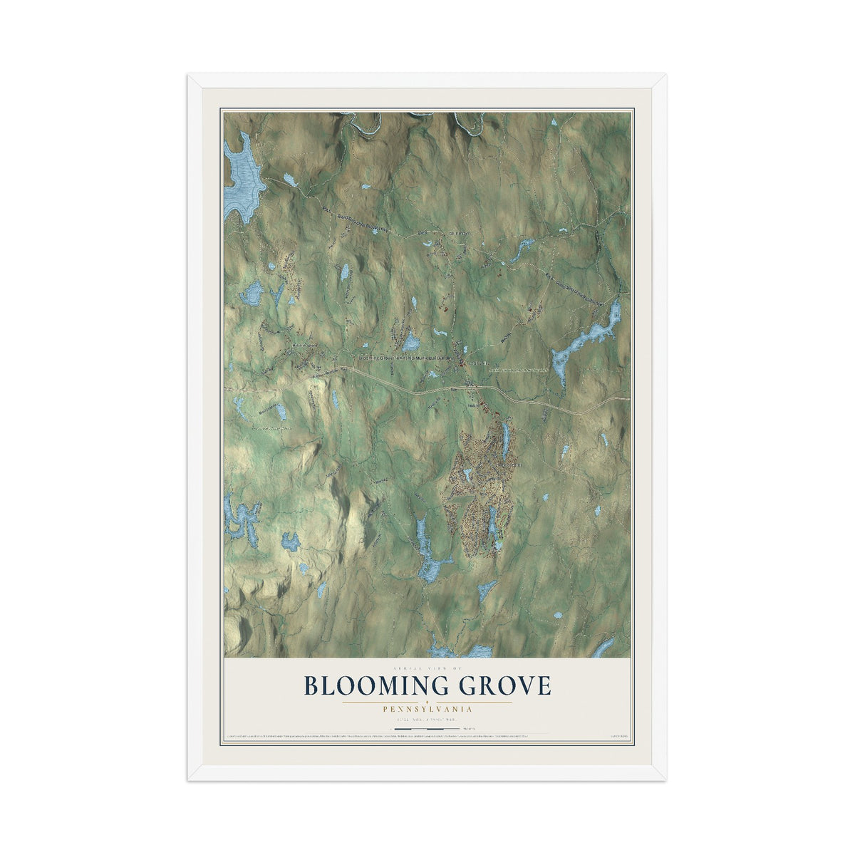 Map of Blooming Grove, Pennsylvania, 12 x 18 inch print in a white wood frame