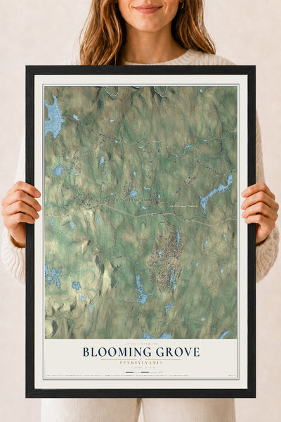 Map of Blooming Grove, Pennsylvania, 18 x 24 inch print in a black wood frame