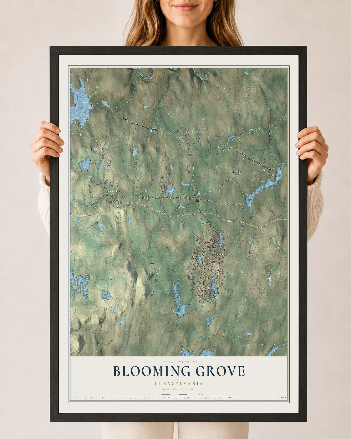 Map of Blooming Grove, Pennsylvania, 24 x 36 inch print in a black wood frame