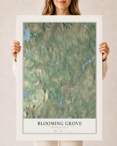 Map of Blooming Grove, Pennsylvania, 24 x 36 inch print in a white wood frame