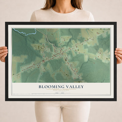 Map of Blooming Valley, Pennsylvania, 18 x 24 inch print in a black wood frame