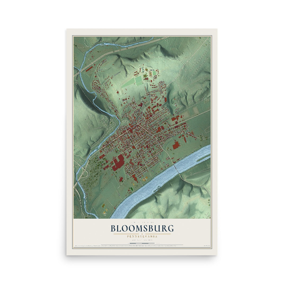 Map of Bloomsburg, Pennsylvania, 12 x 18 inch unframed archival matte print