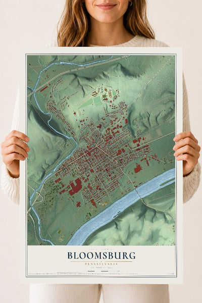 Map of Bloomsburg, Pennsylvania, 18 x 24 inch unframed archival matte print