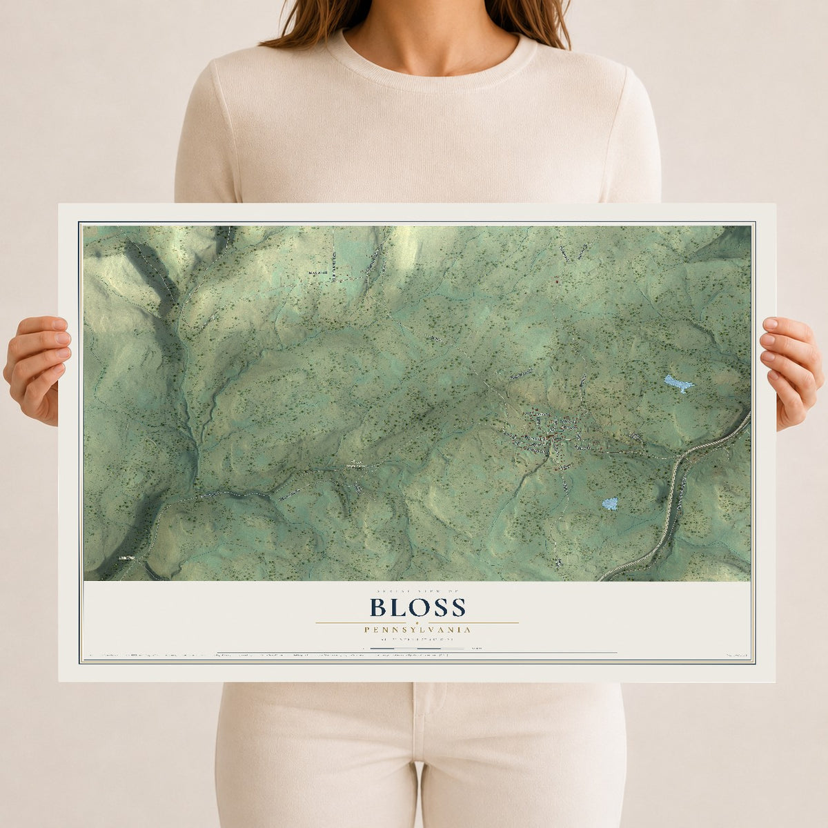 Map of Bloss, Pennsylvania, 12 x 18 inch unframed archival matte print