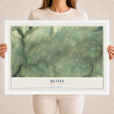 Map of Bloss, Pennsylvania, 18 x 24 inch print in a white wood frame