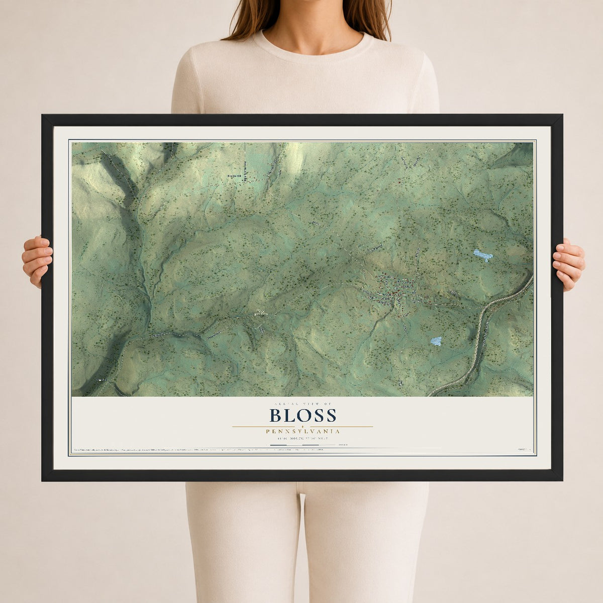 Map of Bloss, Pennsylvania, 24 x 36 inch print in a black wood frame