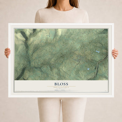 Map of Bloss, Pennsylvania, 24 x 36 inch print in a white wood frame