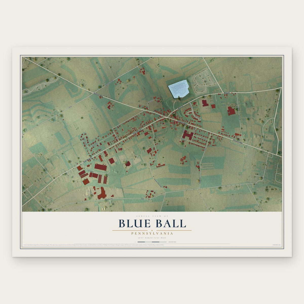 Blue Ball, Pennsylvania map print, the full design