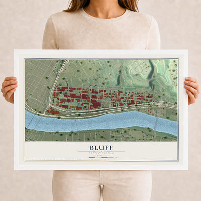 Map of Bluff, Pennsylvania, 12 x 18 inch print in a white wood frame