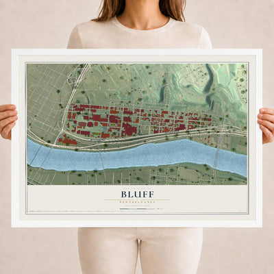 Map of Bluff, Pennsylvania, 18 x 24 inch print in a white wood frame