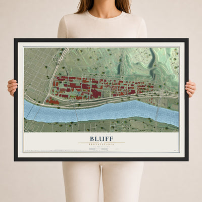 Map of Bluff, Pennsylvania, 24 x 36 inch print in a black wood frame