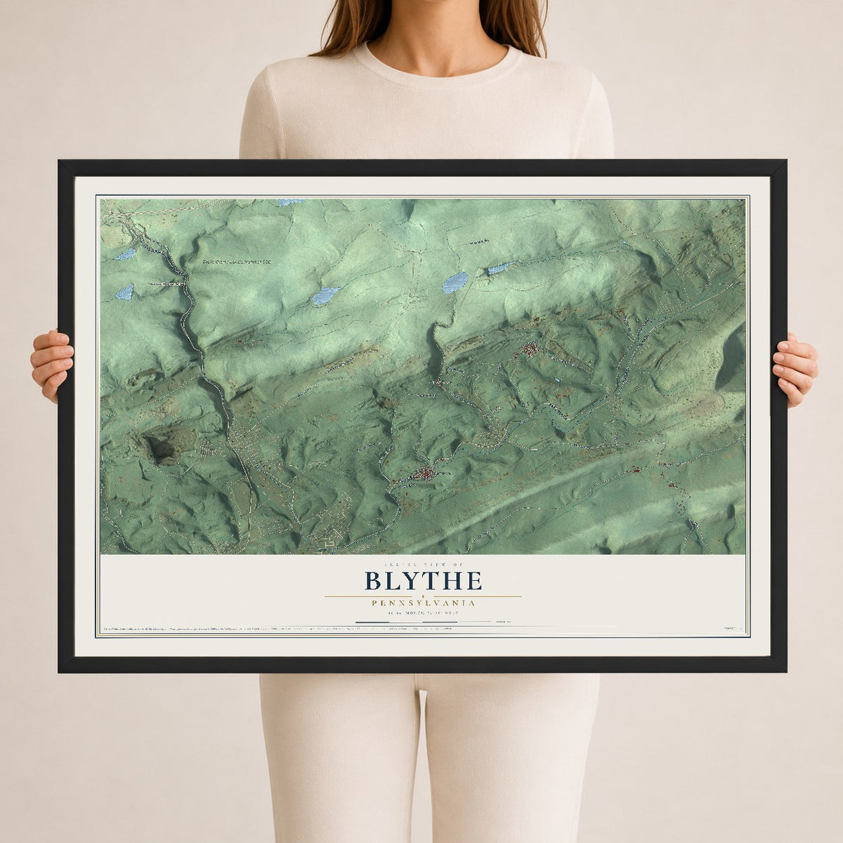 Map of Blythe, Pennsylvania, 24 x 36 inch print in a black wood frame