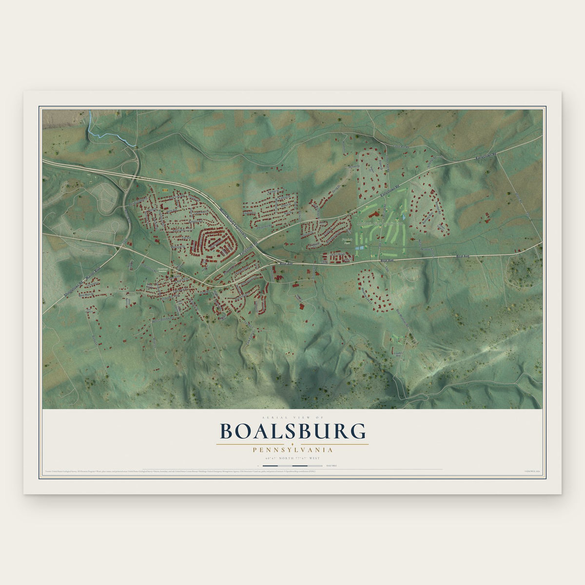 Boalsburg, Pennsylvania map print, the full design