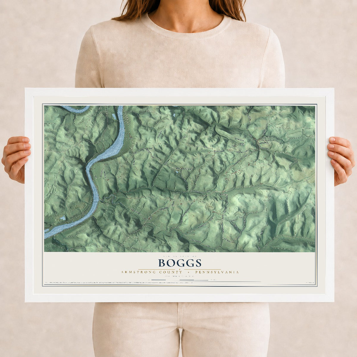 Map of Boggs, Armstrong County, Pennsylvania, 12 x 18 inch print in a white wood frame