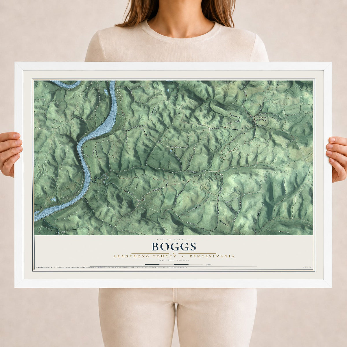 Map of Boggs, Armstrong County, Pennsylvania, 18 x 24 inch print in a white wood frame
