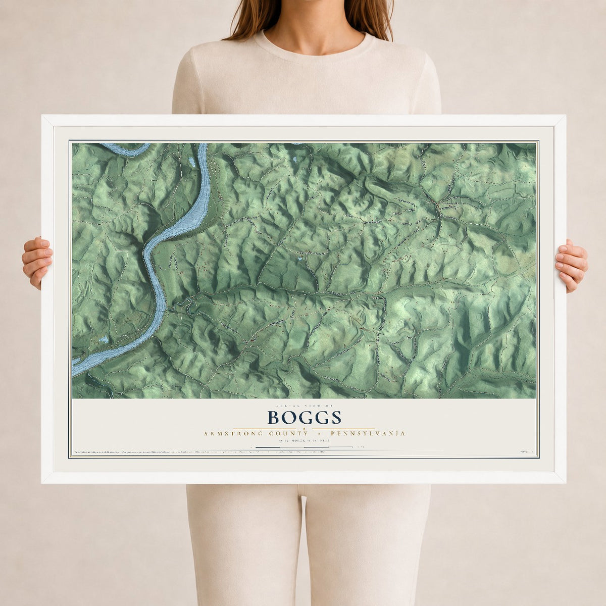 Map of Boggs, Armstrong County, Pennsylvania, 24 x 36 inch print in a white wood frame